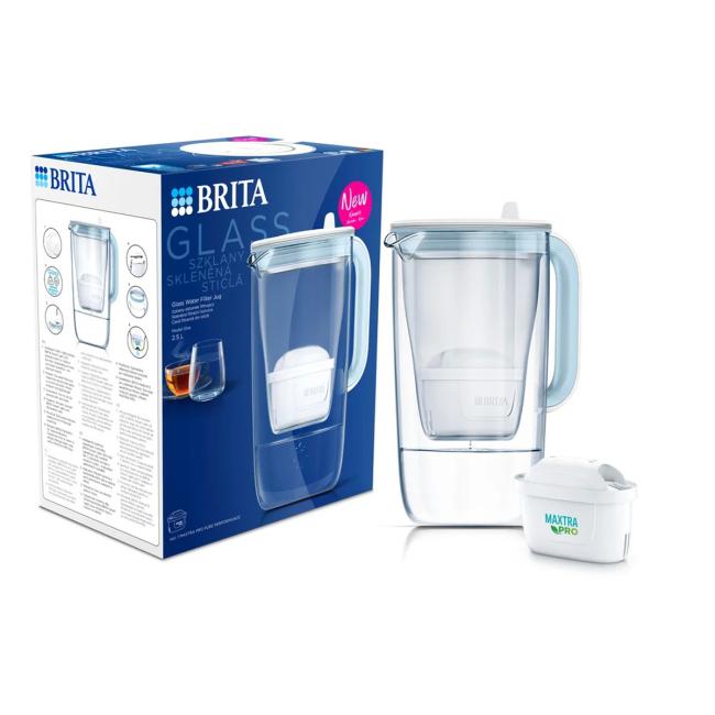 [HY228824] Filtračná kanvica Brita Glass Jug, 2,5 l, sklenená, svetlo modrá
