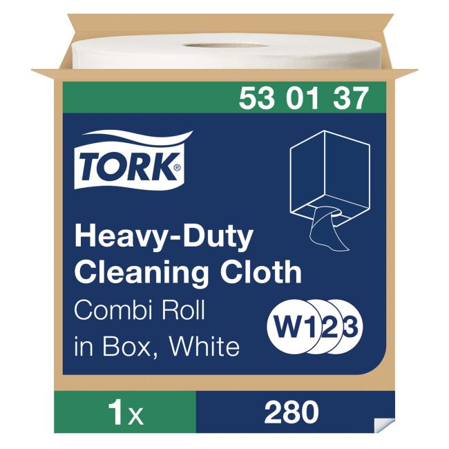 [HY530137] Čistiaca utierka 1-vrstv. TORK Heavy-Duty biela, návin 107 m, W2
