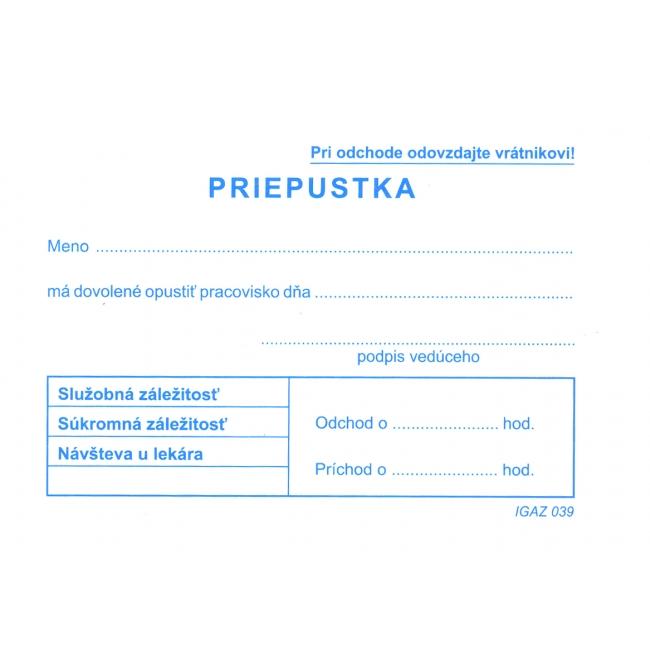 [TL039000-C] Tlačivo Priepustka A7, 100 listov (Contracted)