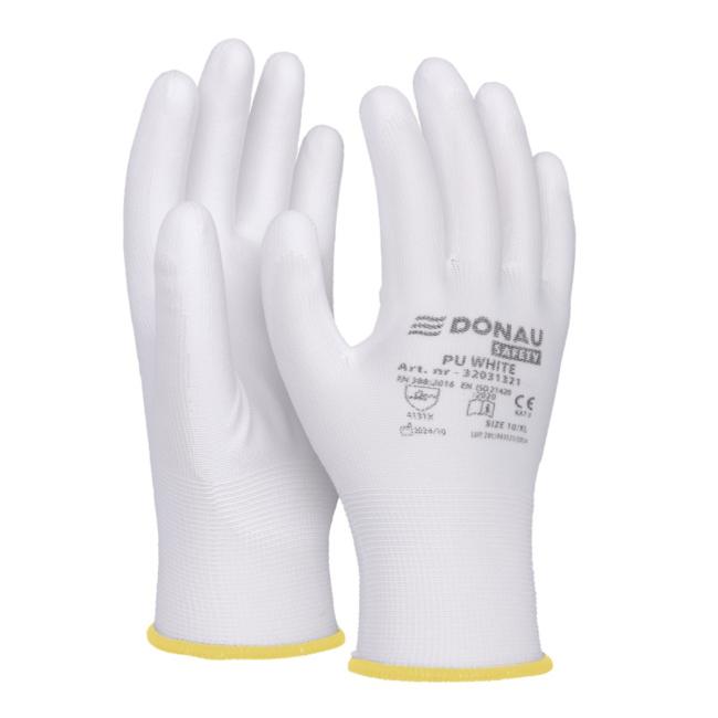 Rukavice pletené, polomáčané DONAU SAFETY PU kat. II biele veľ. 9
