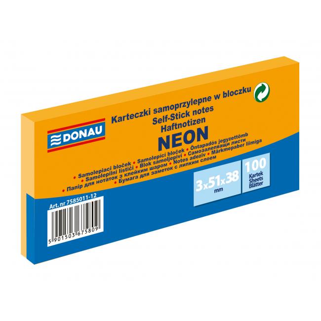 Samolepiaci bloček Donau neónový 38x51 oranžový/3ks