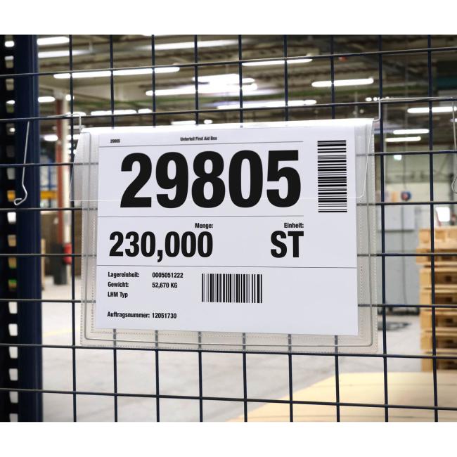 [DU118819] Závesné vrecko s drôteným vešiakom a klopou na šírku A4, 50ks, transparentné Vrecko na dokumenty z polypropylénovej fólie A4