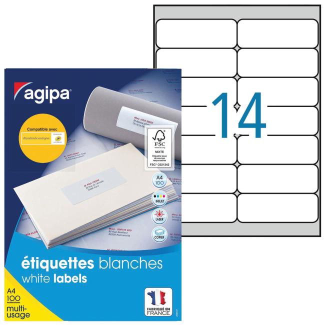 Etikety univerzálne 99,1x38,1mm Agipa A4 100 hárkov