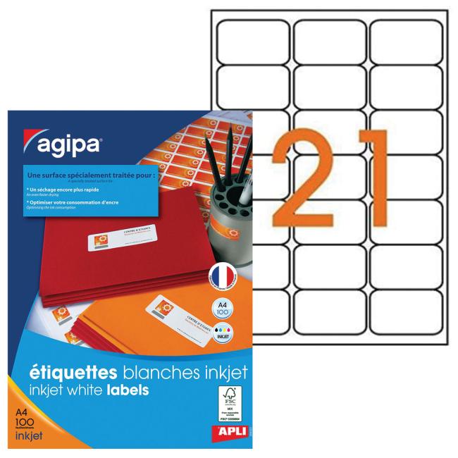 Etikety inkjet 63,5x38,1mm Agipa A4 100 hárkov