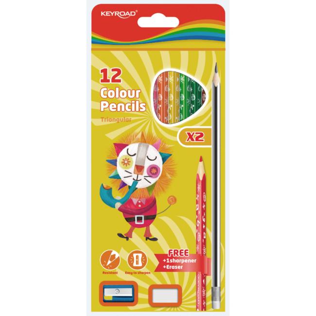 [EC971723] Farbičky KEYROAD s gumou a strúhadlom, 12 farieb