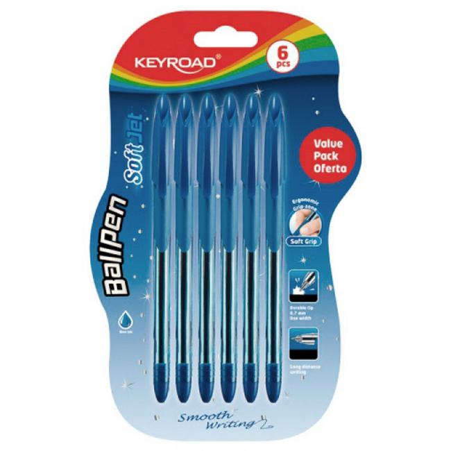 [EC972053] Guľôčkové pero KEYROAD Soft Jet 0,7mm, blister 6 ks, modré