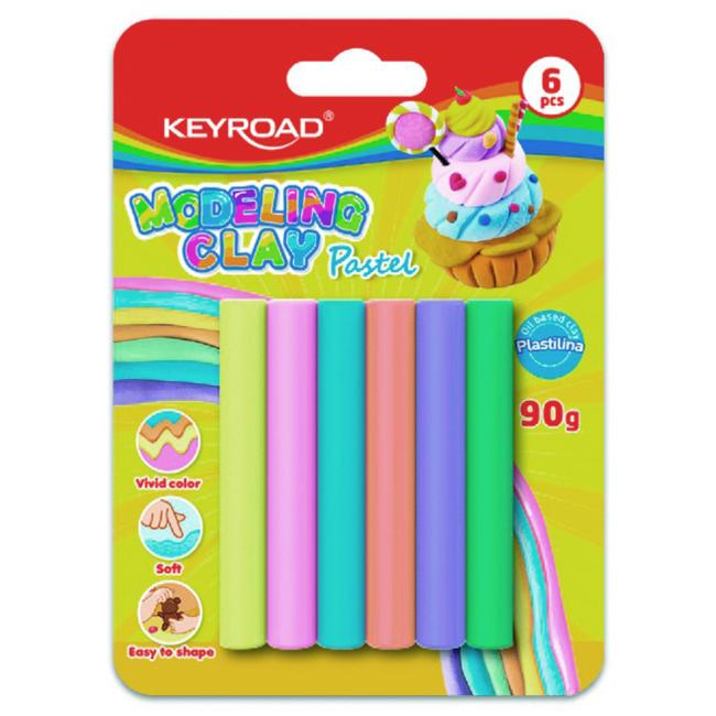 [EC972235] Plastelína KEYROAD pastel, blister 6 ks, mix farieb