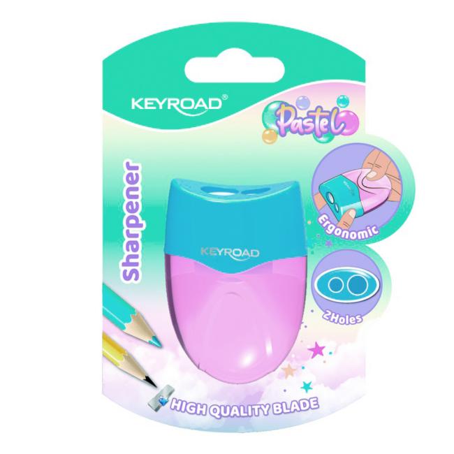 [EC972407] Strúhadlo KEYROAD plastové s dvomi otvormi, blister, mix farieb