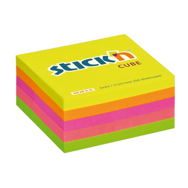 Samolepiaci bloček Stick’n Hopax mini, 51x51 mmeon, neon mix
