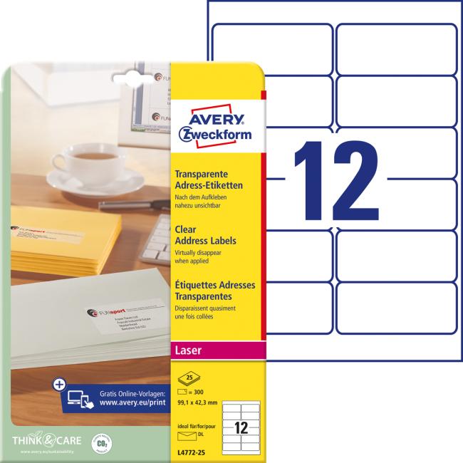 Adresné etikety 99,1 x 42,3 mm, 300 ks, transparentné