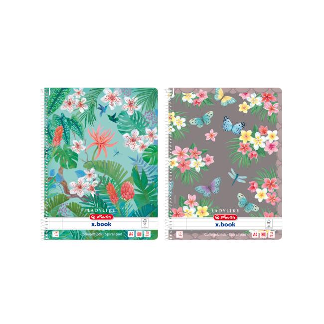 [HL044245] Blok poznámkový Herlitz Ladylike A4, 80 listov, linajkový, Džungľa a Motýľ