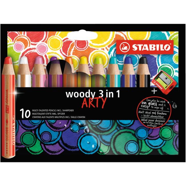 [ST881020] Farbičky STABILO woody 3 in1 10ks so strúhadlom ’ARTY’